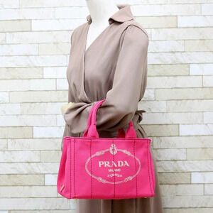 Prada Canvas Pink Handbag Canapa Tote 2way Hand